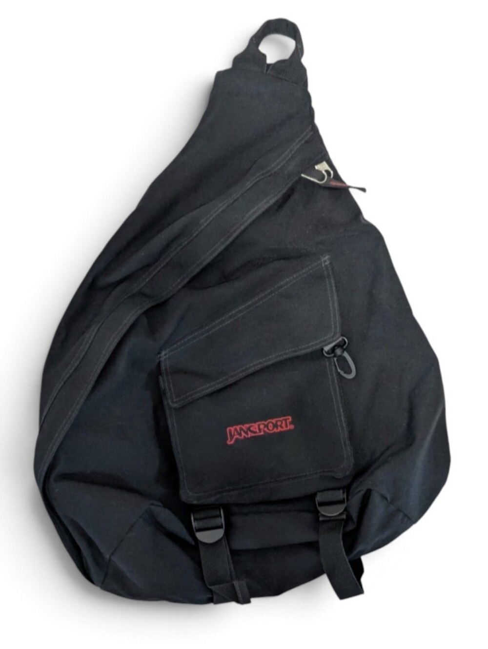 JanSport Vtg Y2K Single Strap Sling Backpack Black Messenger Bag Adjustable